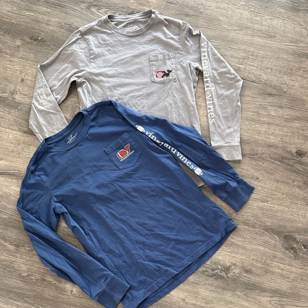 Set of 2 Vineyard Vines Long Sleeve Pocket Tees Football & Halloween Size Small